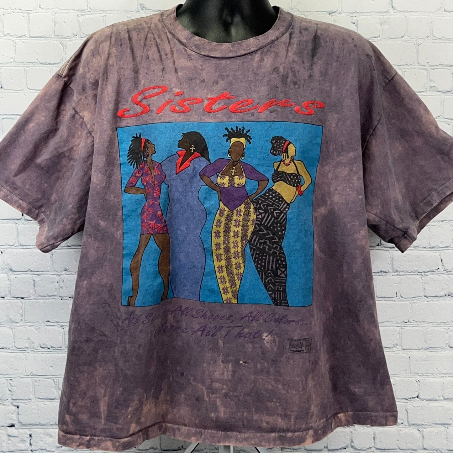 Vintage 90s Sisters T Shirt Black Pride African American USA Purple Womens 3X