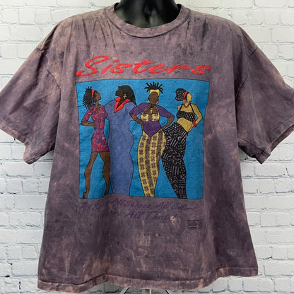 Vintage 90s Sisters T Shirt Black Pride African American USA Purple Womens 3X