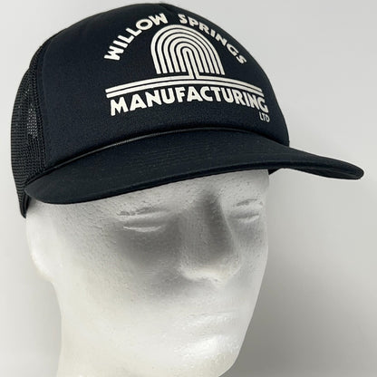 Vintage 80s Willow Springs Manufacturing Trucker Hat Baseball Cap Snapback Black