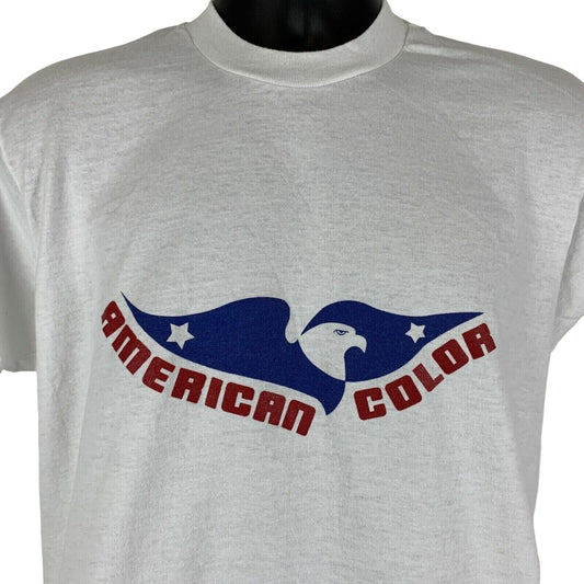 Camiseta vintage americana de color grande con águila patriótica de los años 80, fabricada en EE. UU., para hombre, color blanco