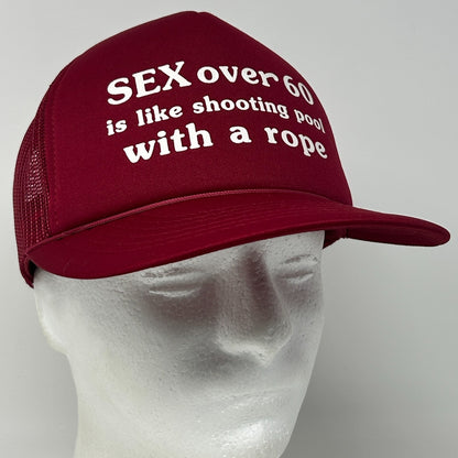 Vintage 80s Sex Over 60 Trucker Hat Baseball Cap 5 Panel Mesh Snapback Red - Neon Vintage