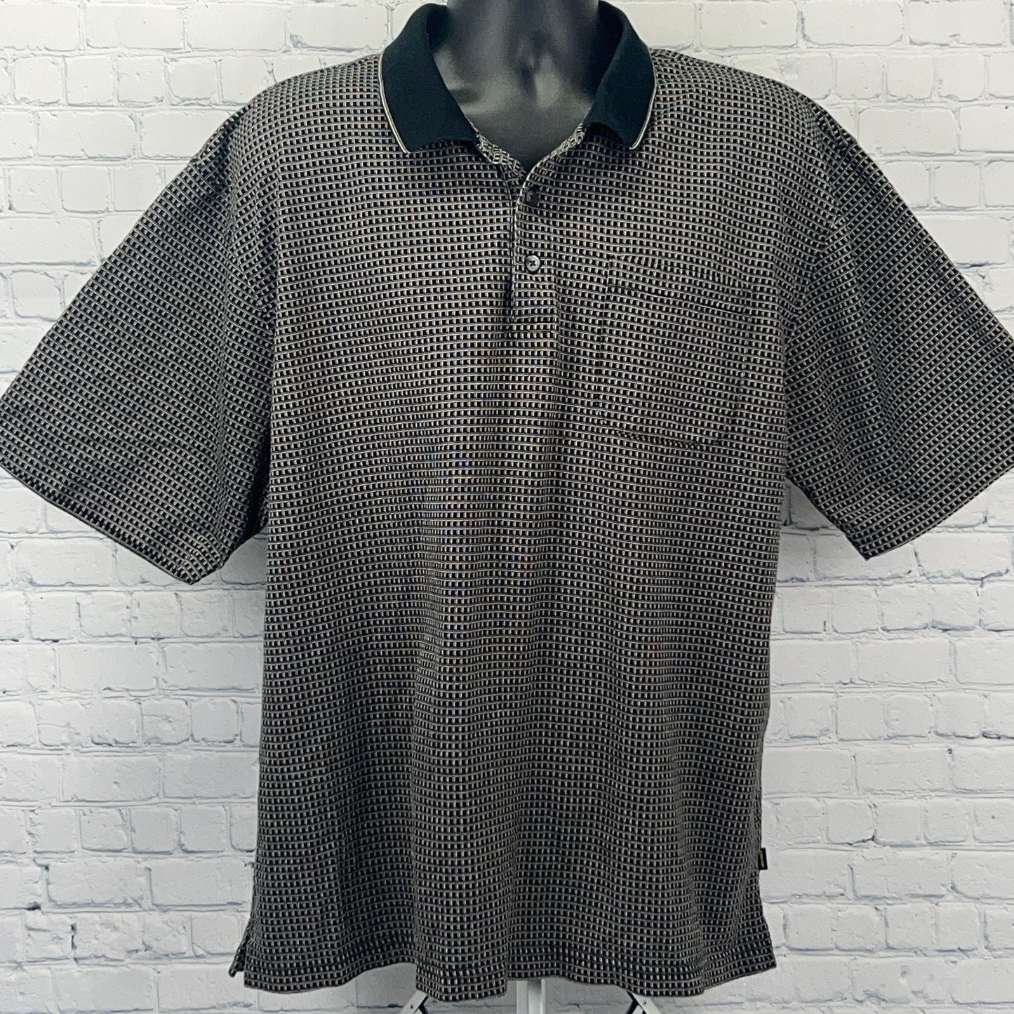 Donald J Trump Golf Polo Shirt Golfer Golfing Check Beige Pocket Mens XL X-Large