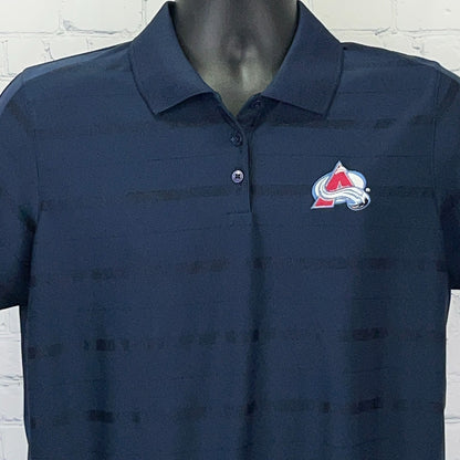Colorado Avalanche Antigua Polo Shirt Womens XL Navy NHL Hockey Striped Logo