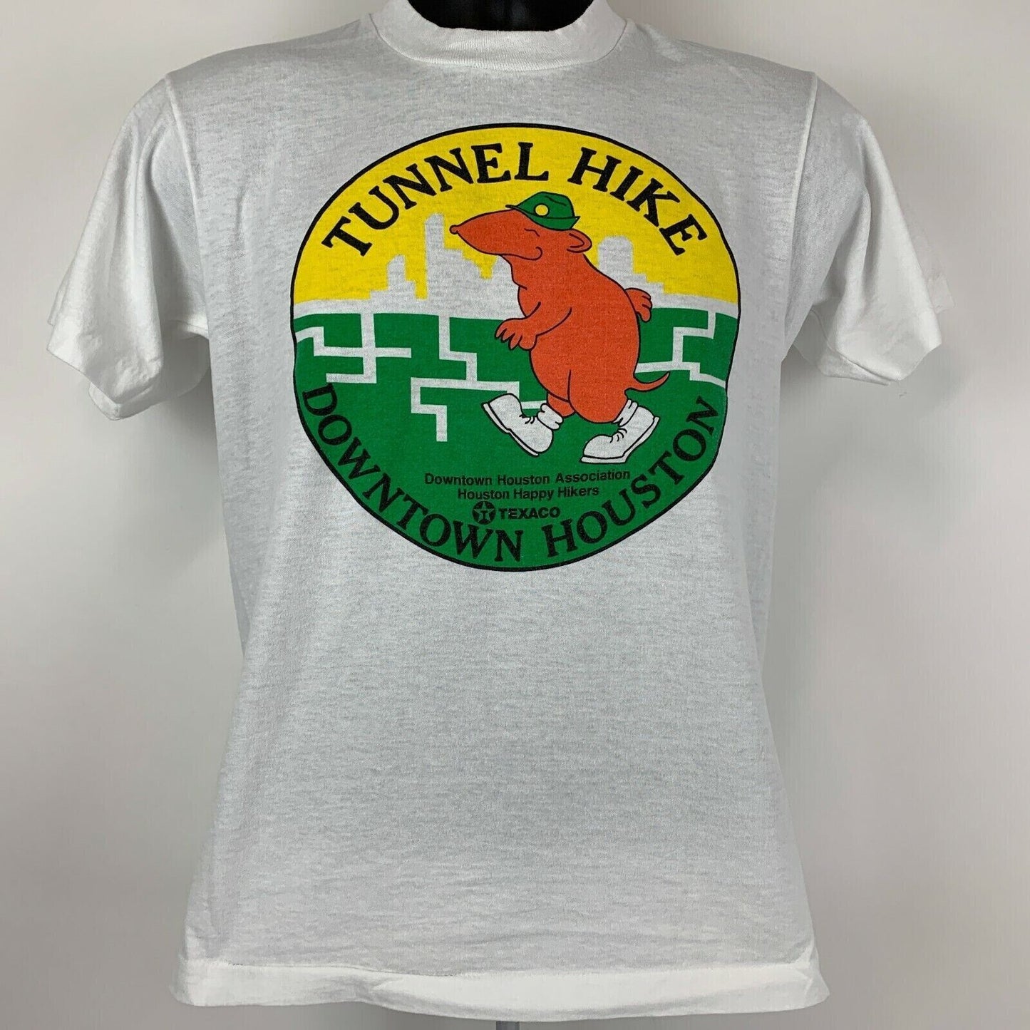 Houston Tunnel Hike Vintage 80s T Shirt Small Texas Mole Hiking USA Mens White