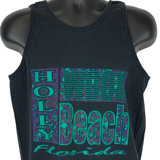 Camiseta sin mangas vintage de Hollywood Beach Florida, talla mediana, para surfear, para hombre, color negro