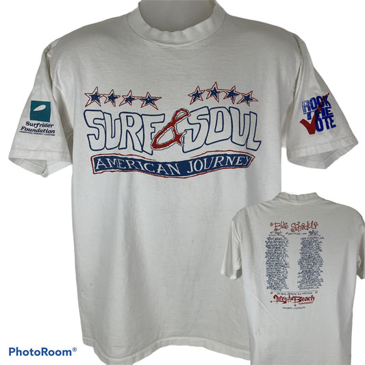 Camiseta MTV Rock the Vote Surf and Soul Vintage 90s Camiseta grande Surfrider para hombre blanca