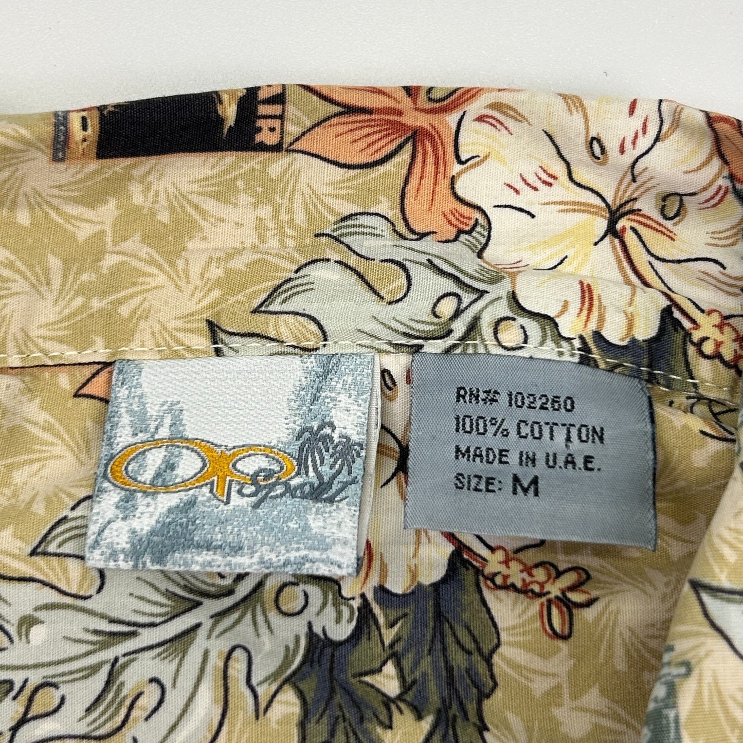 Vintage 90s OP Ocean Pacific PanAir Hawaiian Camp Shirt Beige Aviation M Medium