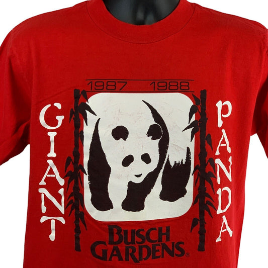 Camiseta vintage de los años 80 con oso panda gigante de Busch Gardens, color rojo mediano, fabricada en EE. UU.