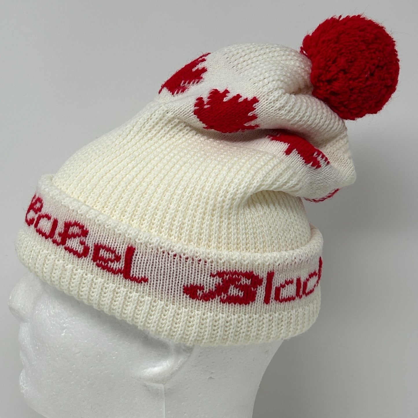 Vintage Carling Black Label Beer Cuffed Pom Pom Beanie Toque Winter Hat White