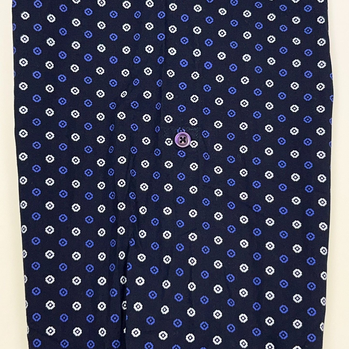 Silver Stone Shirt 3X 3XL Navy Blue Dot Pattern Button Front Roll Tab Sleeves