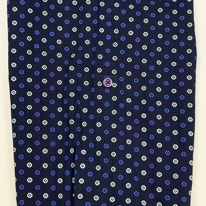 Silver Stone Shirt 3X 3XL Navy Blue Dot Pattern Button Front Roll Tab Sleeves