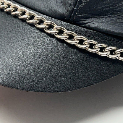 Vintage 90s Leather Captain Biker Hat Cap Black Chain Made in USA Strapback