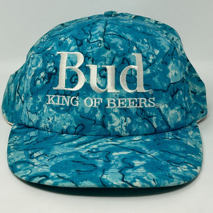 Bud King of Beers Snapback Hat Vintage 90s Blue Budweiser USA Made Baseball Cap