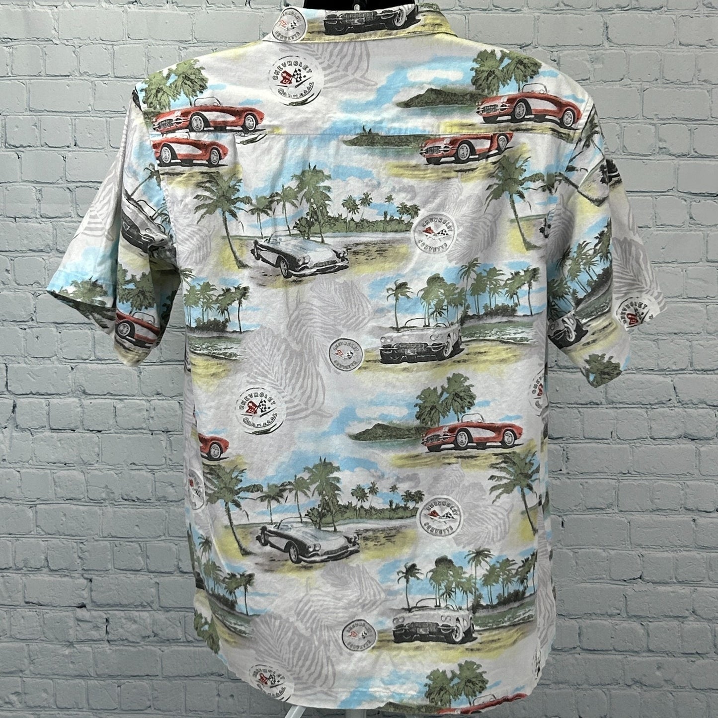 Chevrolet Corvette Hawaiian Camp Shirt C1 Button Up Newport Blue Beige L Large