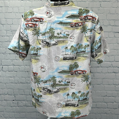 Chevrolet Corvette Hawaiian Camp Shirt C1 Button Up Newport Blue Beige L Large