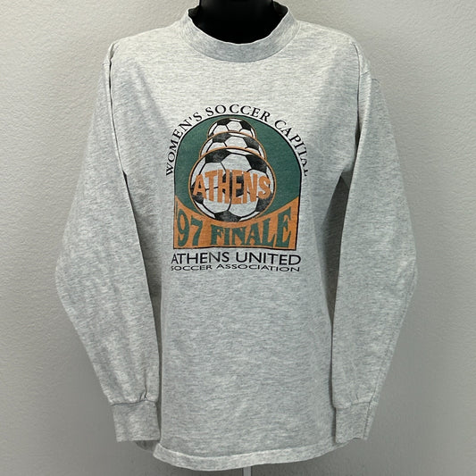 Vintage 90s Womens Athens United Soccer Association T Shirt Gray Unisex M Medium