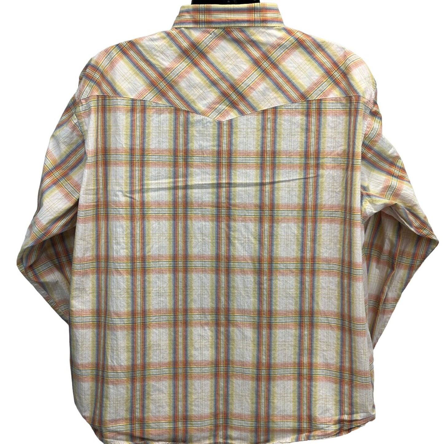 Wrangler Plaid Vintage 90s Pearl Snap Shirt 2XL XXL Western Cowboy Mens Orange