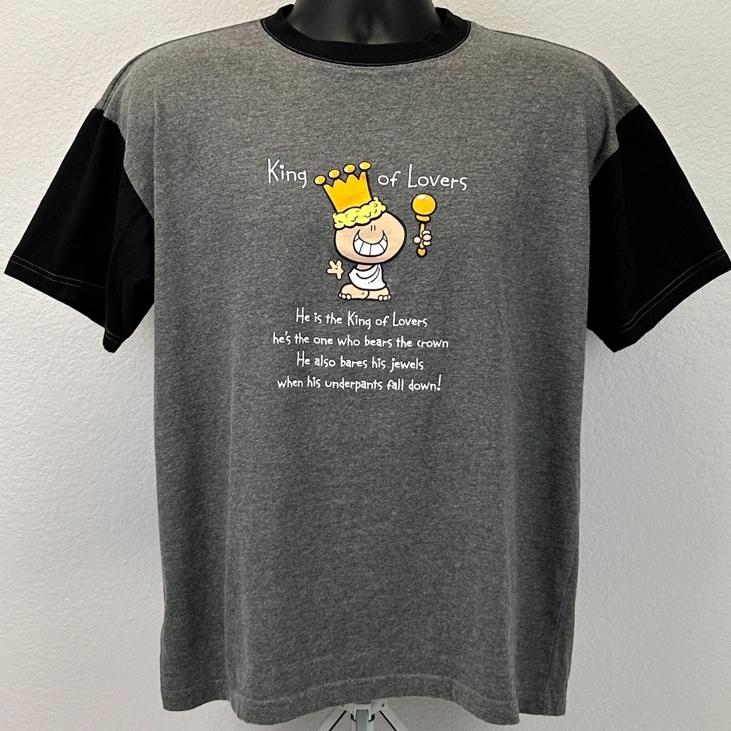 Vintage Y2Ks King of Lovers Ringer T Shirt Bubblegum Carlton Cards Gray M Medium