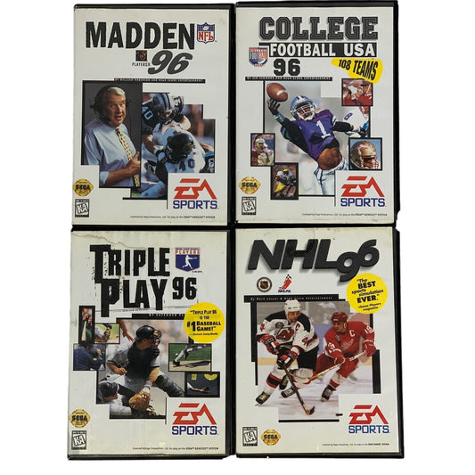 Lot Of 4 Sega Genesis 1996 Sports Video Games NFL Football Baseball NHL Hockey