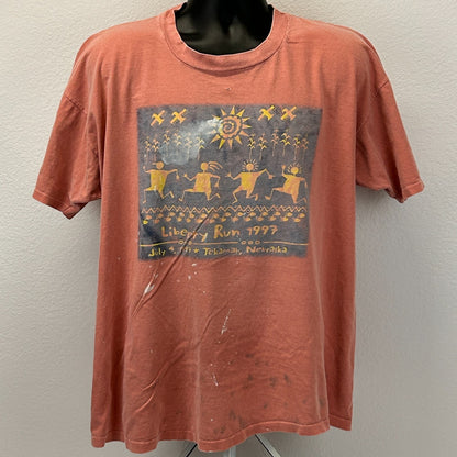 Vintage 90s Distressed Liberty Run T Shirt Tekamah Nebraska Orange XL X-Large