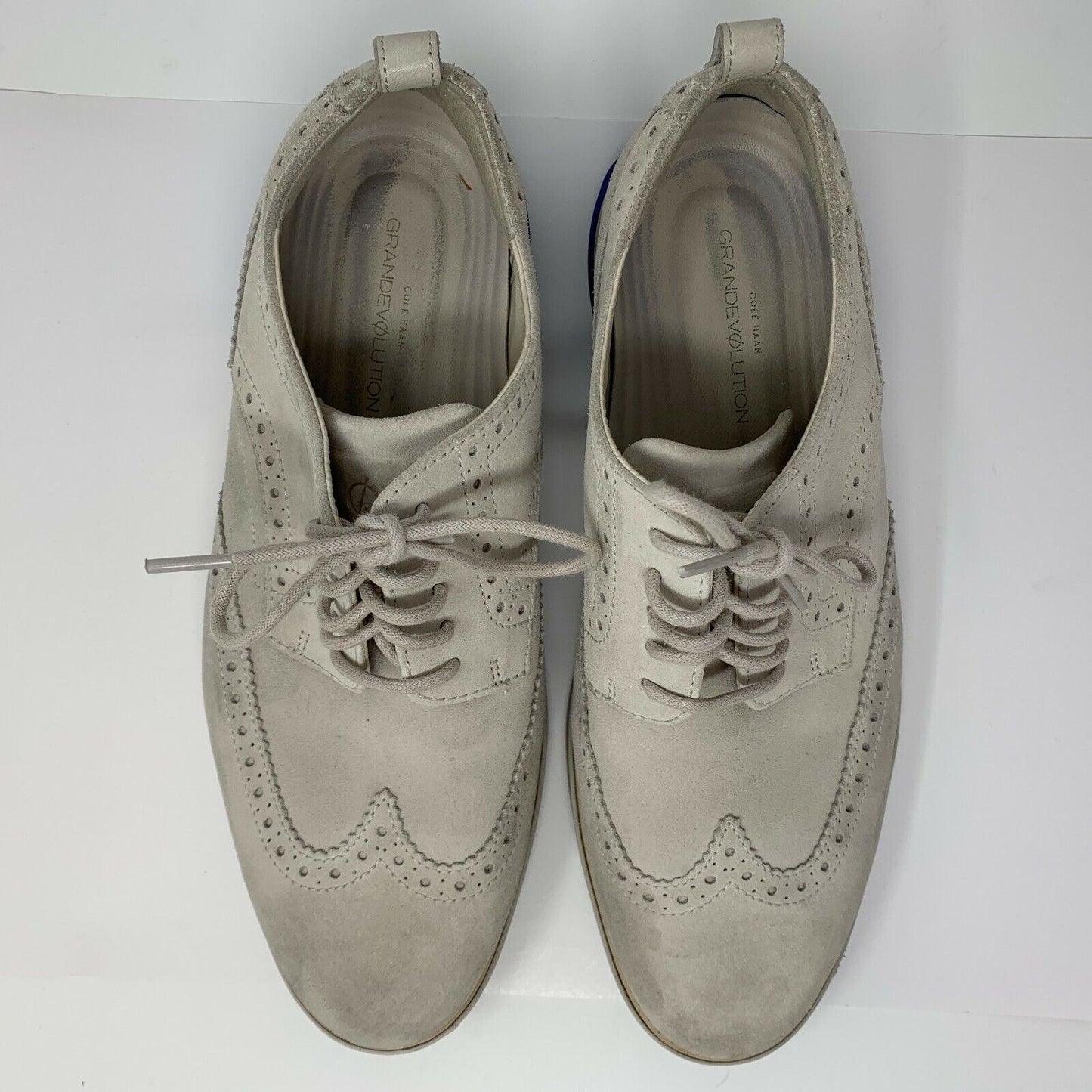 Cole Haan Grand Evolution Mens Wingtip Oxford Shoes C26311 Suede Stone White 10