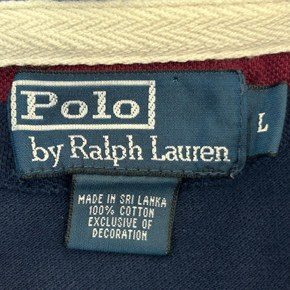 Polo Ralph Lauren Striped Rugby Shirt Large PRL Saddle Maker Crest Mens Blue Red