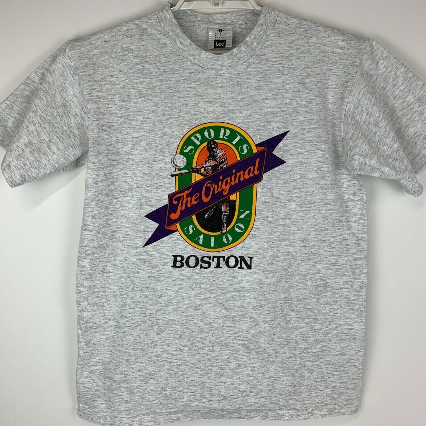 Vintage Original Sports Saloon Boston T Shirt Large 90s Baseball USA Mens Gray