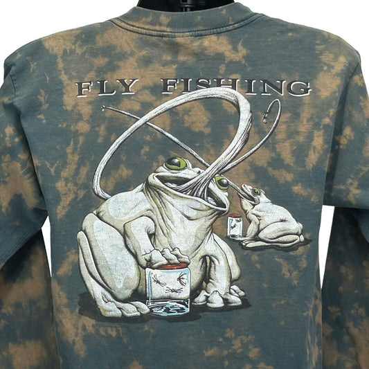 Fly Fishing Vintage 90s T Shirt Large Fisherman Funny Lifeforms USA Mens Green