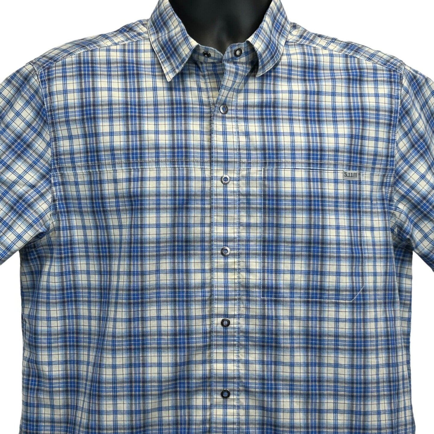 5.11 Tactical Hunter Plaid Snap Button Front Shirt Medium CCW RAPIDraw Mens Blue