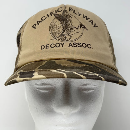 Vintage 80s Pacific Flyway Decoy Trucker Hat Baseball Cap Duck Hunting Beige