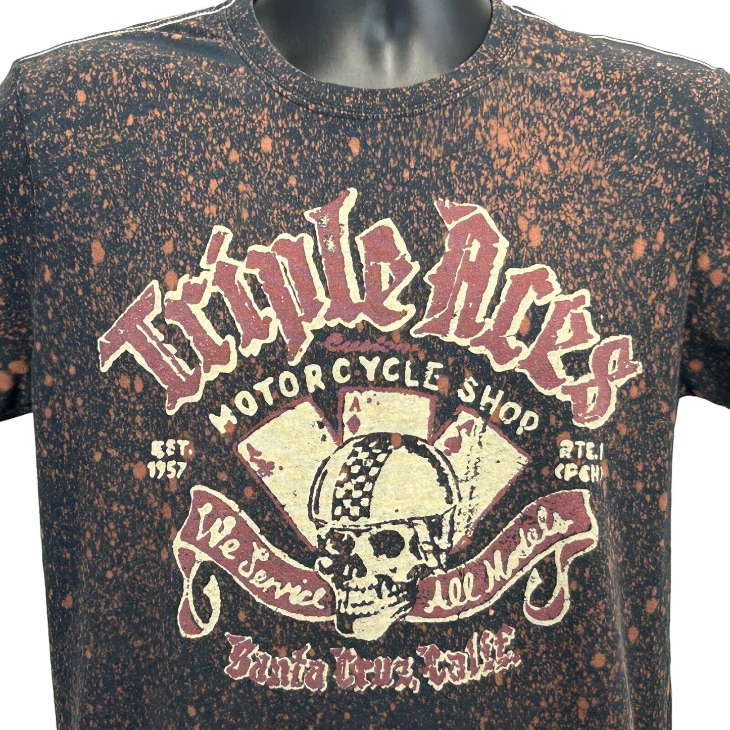 Lucky Brand Triple Aces Motorcycle Shop T Shirt Small Biker Tee Mens Black