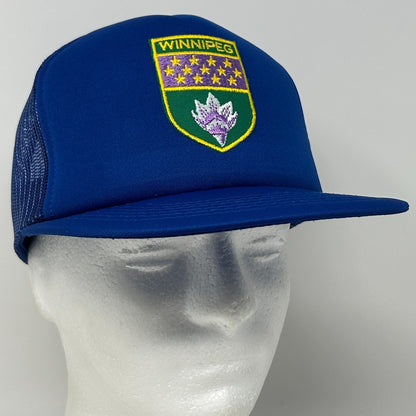 Vintage 80s Winnipeg Canada Trucker Hat Baseball Cap Canadian Blue Mesh Snapback