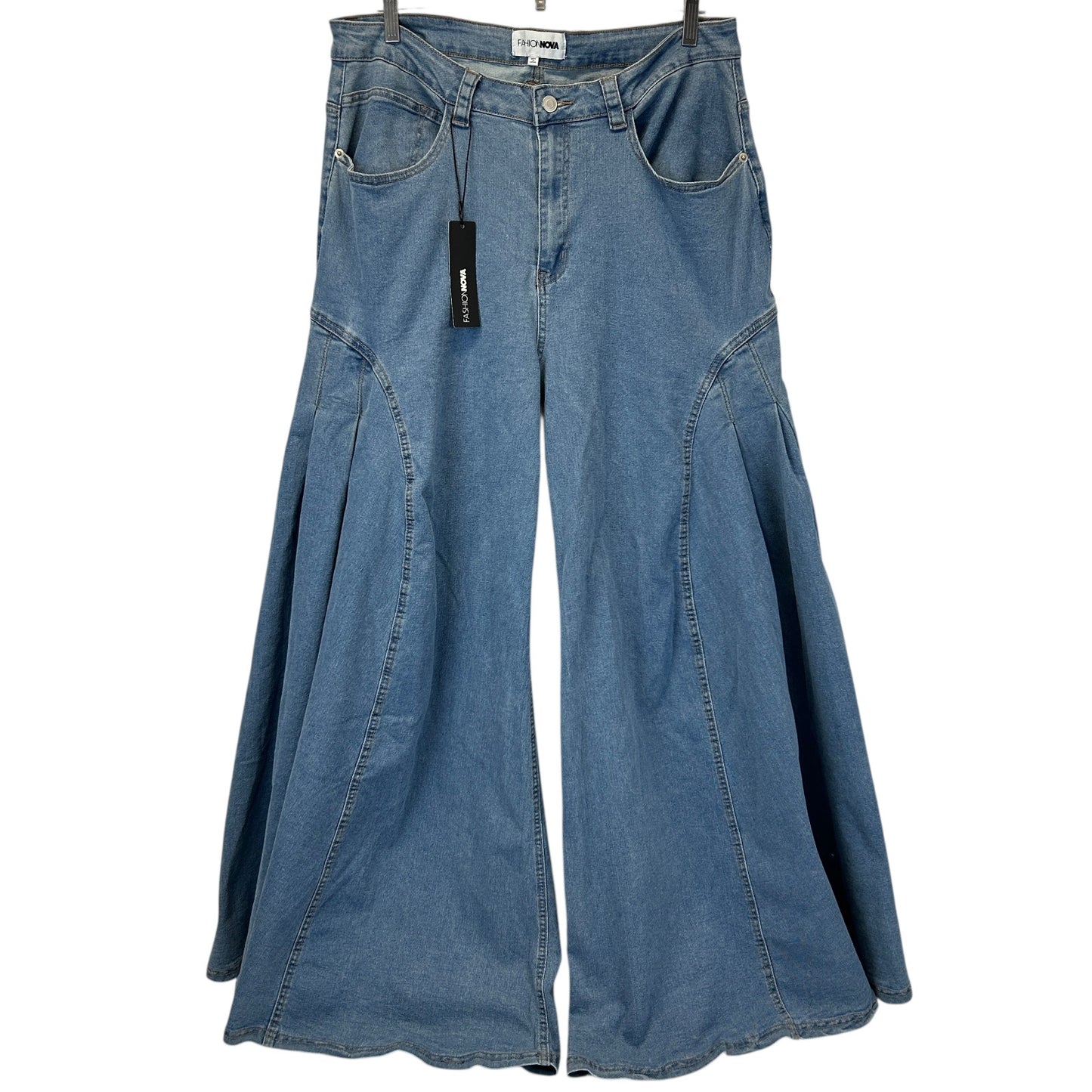 Fashion Nova Kalinda Extreme Wide Leg Jeans Stretch Denim Blue Womens 16 Plus - Neon Vintage