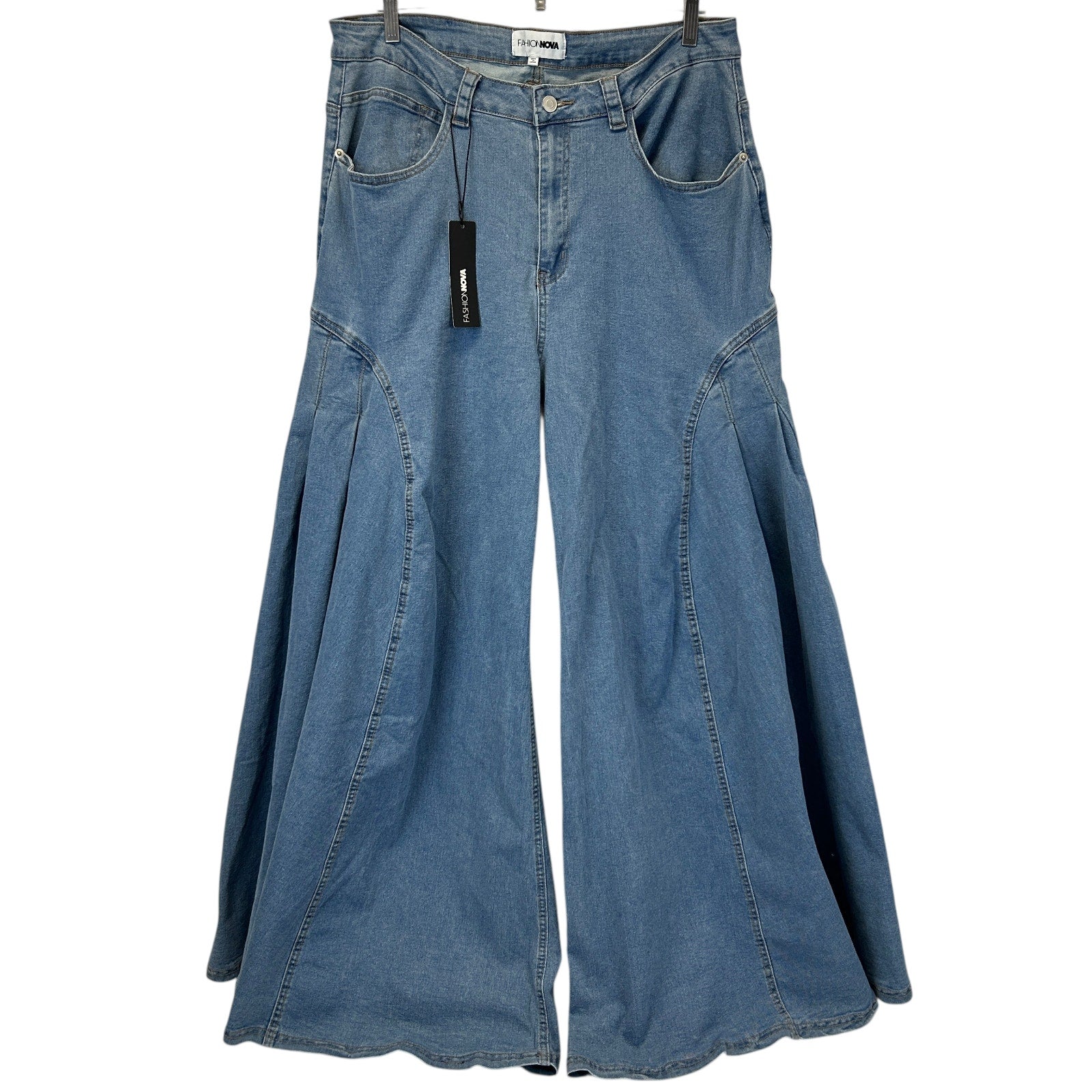 Fashion Nova Kalinda Extreme Wide Leg Jeans Stretch Denim Blue Womens 16 Plus - Neon Vintage