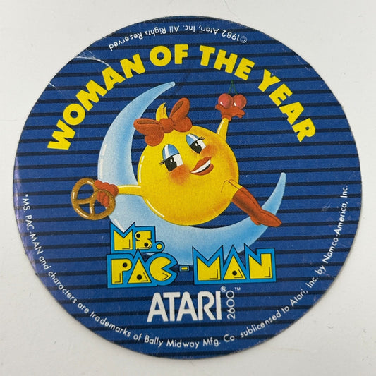 Vintage 80s Atari 2600 Ms Pac Man Paper Sticker 1982 Woman of the Year Pacman