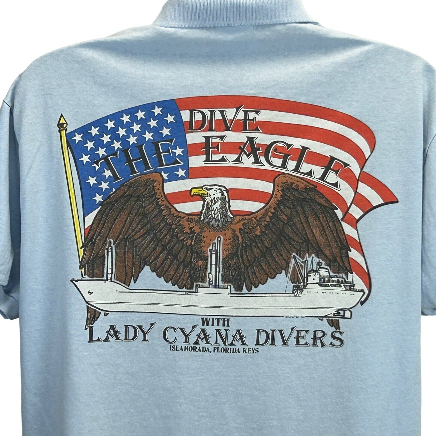 Lady Cyana Divers Vintage 90s Polo T Shirt Dive The Eagle Florida Diving Large