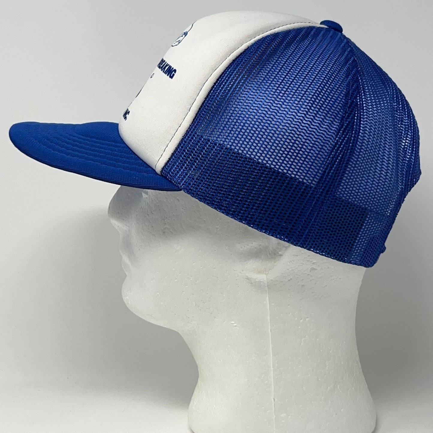 Vintage 80s Concrete Breaking Trucker Hat Baseball Cap Mesh Snapback Blue