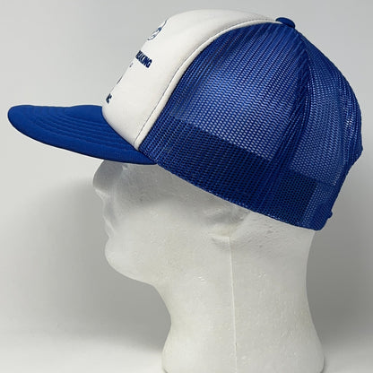 Vintage 80s Concrete Breaking Trucker Hat Baseball Cap Mesh Snapback Blue