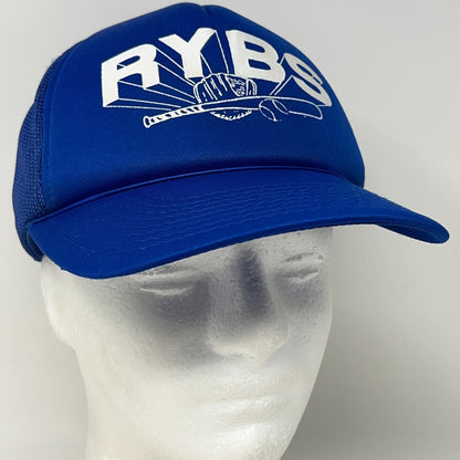 Vintage 80s RYBS Trucker Hat Baseball Cap Foam Front 5 Panel Mesh Snapback Blue