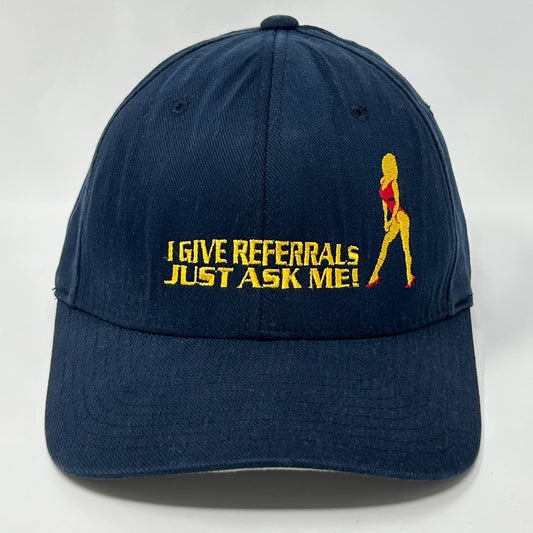 Vintage Y2Ks I Give Referrals Strip Club Hat Baseball Cap Blue Funny FlexFit S-M