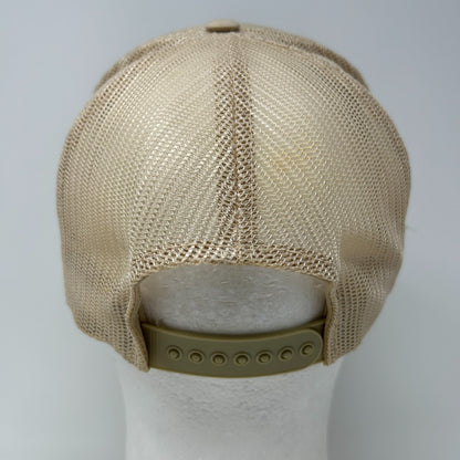 Vintage 80s Frontier Flaked Feed Trucker Hat Baseball Cap Farmer Beige Snapback - Neon Vintage