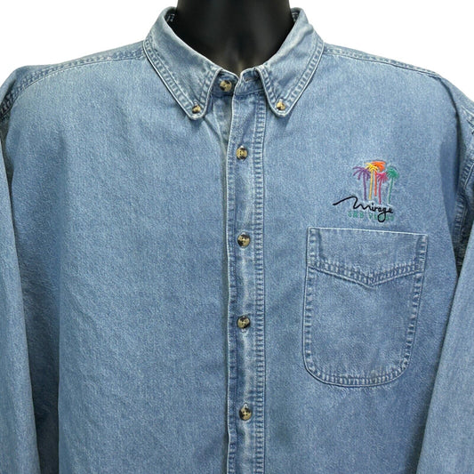 Mirage Casino Vintage 90s Denim Button Front Shirt X-Large Las Vegas Mens Blue