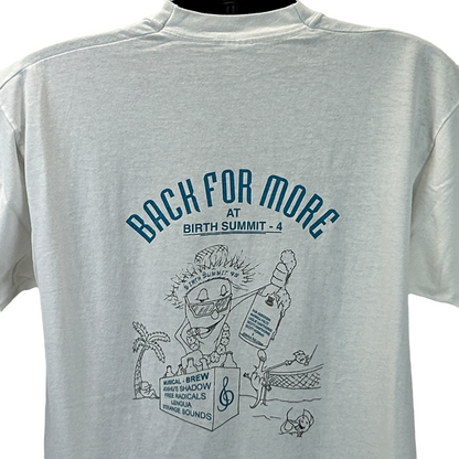 White Fruit of the Loom T-shirt featuring 'Back for More at Birth Summit Free Radicals' graphic on the back