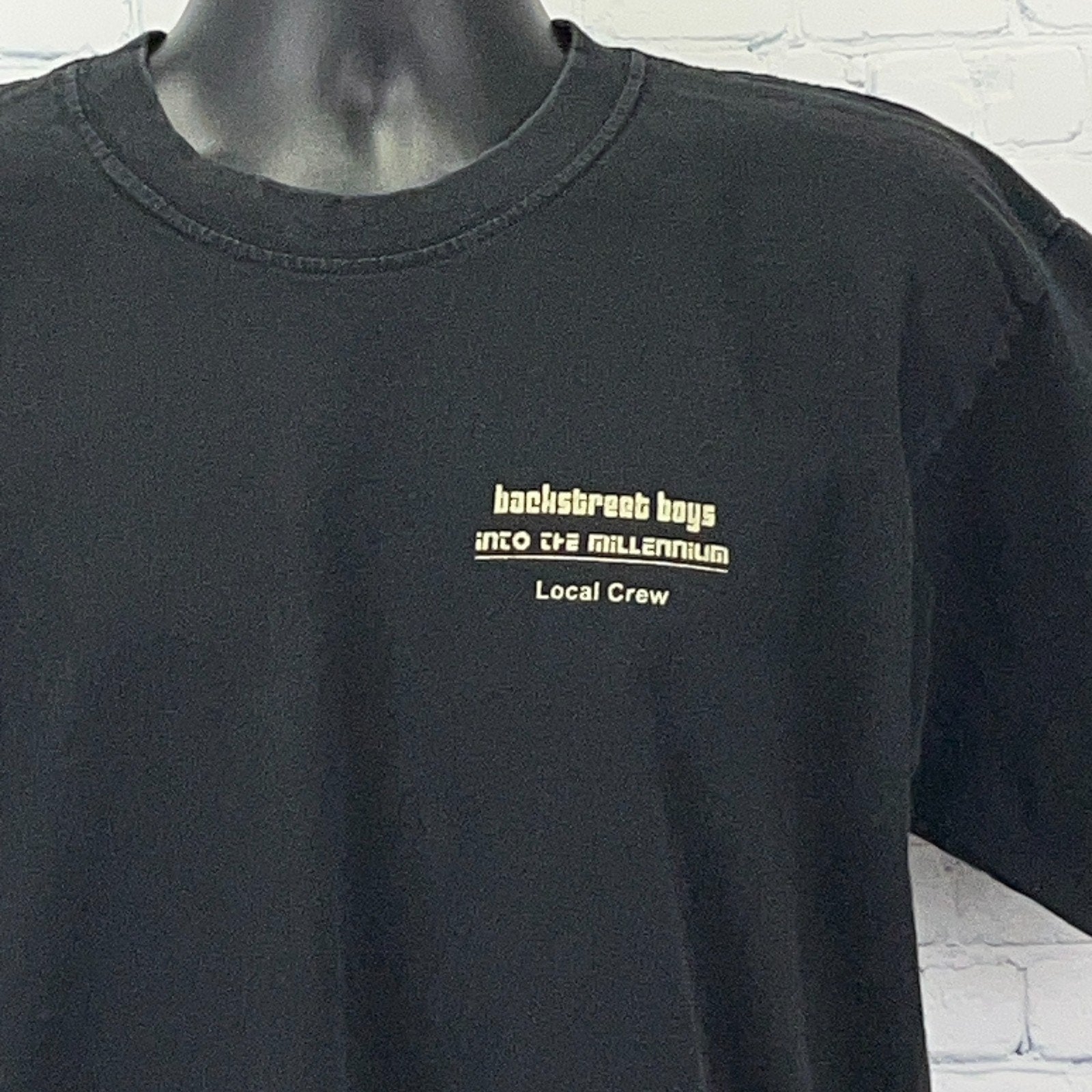 Vintage black Backstreet Boys t-shirt with local crew logo on the front, size large