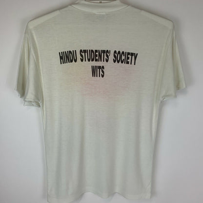 Camiseta vintage de la Sociedad de estudiantes hindúes, años 90, HSS, Universidad de Wits, para hombre, color blanco