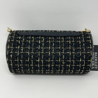 Badgley Mischka leather crossbody mini bag in black with gold accents, front view