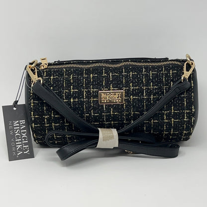 Badgley Mischka Mini Bag in Black and Gold, Front View, leather crossbody mini bag