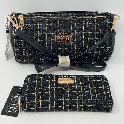 Badgley Mischka Leather Crossbody Mini Bag in Black with Gold Accents - Front View