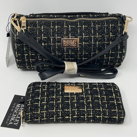 Badgley Mischka Leather Crossbody Mini Bag in Black with Gold Accents - Front View