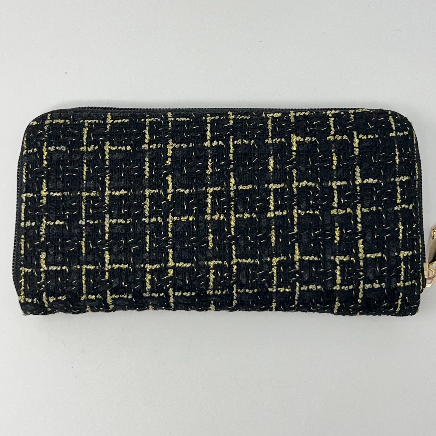 Badgley Mischka Zip Wallet in Black with Gold Thread Detail